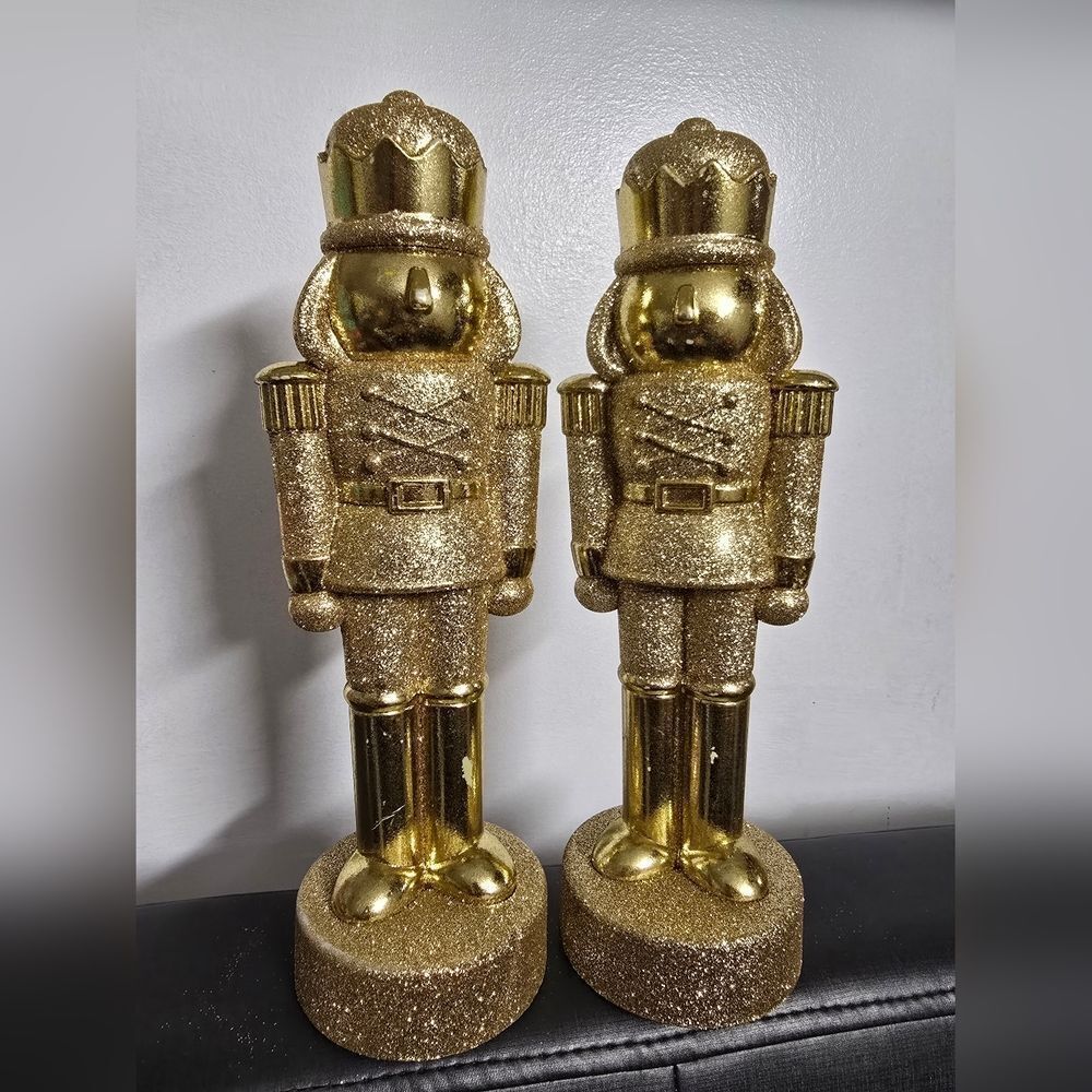 Set of two Gold Glittered Christmas Decorative Nutcrackers, 11.5 in H